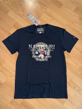 Napapijri Navy Short Sleeve Crew Neck Graphic Tee
